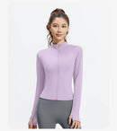 Outdoor Sports Jacket Running Fitness Long Sleeved Women Slim Yoga Clothes Quick Dry Zipper Cardigan Stand Up Collar Skinny Coat