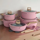 DONNOR 15Pcs/set Non-stick Soup Pots Vertical Lines Stew Pot Die Casting Composite Bottom Cooking Pots Set Stoves Universal
