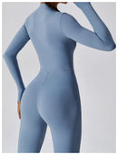 Women's Jumpsuits One-Piece Suit Zipper Long Sleeved Yoga Set Gym Push Up Workout Clothes Fitness Bodysuit Sportswear Tracksuit