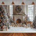 Winter Christmas Tree Photography Backdrop Snowman Giftbox Family Xmas Eve Party Decor Fireplace New Year Background Props