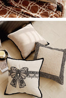 French Retro Waist Cushion Cover 45x45 Bow Embroidery Black and White Striped Throw Pillow Case Living Room Bed Sofa Home Decor