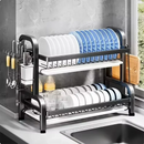 2025 New 2-Tier Stainless Steel Kitchen Countertop Dish Drainer with Utensil Holder Compact Rustproof Storage Organizer