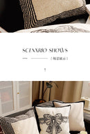 French Retro Waist Cushion Cover 45x45 Bow Embroidery Black and White Striped Throw Pillow Case Living Room Bed Sofa Home Decor
