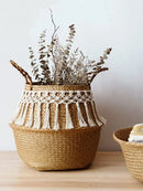Macrame Home and garden kitchen accessories storage Organizer seagrass storage wicker basket storage basket flower pot basket