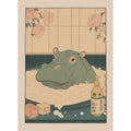 Japanese Bathroom Art Poster Cute Animals in Bathtub Canvas Printed Decorative Painting, Used for Bathroom Decoration, Frameless
