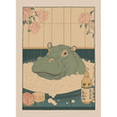 Japanese Bathroom Art Poster Cute Animals in Bathtub Canvas Printed Decorative Painting, Used for Bathroom Decoration, Frameless