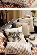 French Retro Waist Cushion Cover 45x45 Bow Embroidery Black and White Striped Throw Pillow Case Living Room Bed Sofa Home Decor