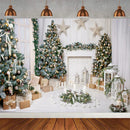 Winter Christmas Tree Photography Backdrop Snowman Giftbox Family Xmas Eve Party Decor Fireplace New Year Background Props