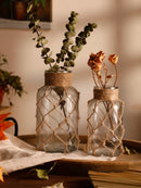 Rustic Hanging Glass Vase Rope Net Dry Flower Glass Vase with Art Hemp Rope  Home Transparent Living Room Decor Table Decoration