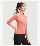 Outdoor Sports Jacket Running Fitness Long Sleeved Women Slim Yoga Clothes Quick Dry Zipper Cardigan Stand Up Collar Skinny Coat