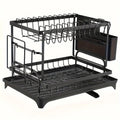 Large-Capacity Double-Layer Kitchen Storage Rack with Drainage, Lockable Metal Tableware Stand for Bowls, Kitchen Organizers
