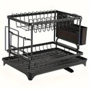 Large-Capacity Double-Layer Kitchen Storage Rack with Drainage, Lockable Metal Tableware Stand for Bowls, Kitchen Organizers