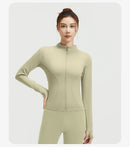Outdoor Sports Jacket Running Fitness Long Sleeved Women Slim Yoga Clothes Quick Dry Zipper Cardigan Stand Up Collar Skinny Coat