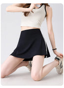 BIVIGAOS Summer Double Stripe Sport Tennis Short Skirts Women Fake Two Piece Stretch Running Fitness Golf A-line Yoga Mini Skirt