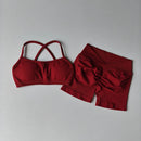 Women's 2-Piece Yoga Suit Seamless Fitness Suit Gym Clothes Sports Bra Impact Shorts Set Workout Set Gym Outfit
