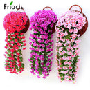 90/80CM Artificial Violet Hanging Flower Vines Plastic Fake Flowers Wall Decor Plants Garland for Wedding Home Garden Decoration