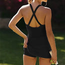 2025 Women Sports Yoga Tennis Dresses Sleeveless V-Neck Workout Dress Outdoor Running Tennis Skirts with Inner Short