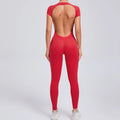 Women's One-piece Yoga Jumpsuit Short Sleeve Open Back Slim Fit Sports Outfit Tights Quick-drying Hip Lift Gym Fitness Clothes