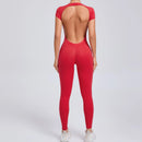 Women's One-piece Yoga Jumpsuit Short Sleeve Open Back Slim Fit Sports Outfit Tights Quick-drying Hip Lift Gym Fitness Clothes