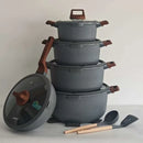 DONNOR 15Pcs/set Non-stick Soup Pots Vertical Lines Stew Pot Die Casting Composite Bottom Cooking Pots Set Stoves Universal