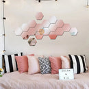 Kit com 12 Espelhos Decorativos Hexagonais – Adesivos Geométricos Removíveis para Parede (DIY)