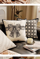 French Retro Waist Cushion Cover 45x45 Bow Embroidery Black and White Striped Throw Pillow Case Living Room Bed Sofa Home Decor