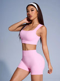 Seamless Ribbed Yoga Sets Workout Sets for Women 2 Pieces Gym Suits Ribbed Crop Tank High Waist Shorts Outfits Fitness Running