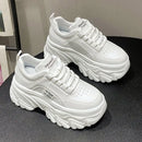Women Shoes Trend White Black Chunky Sneakers Autumn Winter Thick Bottom Dad Shoes High Quality PU Leather Platform Sneakers New