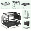 Large-Capacity Double-Layer Kitchen Storage Rack with Drainage, Lockable Metal Tableware Stand for Bowls, Kitchen Organizers