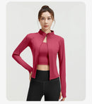 Outdoor Sports Jacket Running Fitness Long Sleeved Women Slim Yoga Clothes Quick Dry Zipper Cardigan Stand Up Collar Skinny Coat