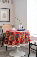 Bohemian Round Tablecloth Geometric Jacquard Cotton Tablecloth Dining Table Tabletop Decor Living Room Bedroom Decoration