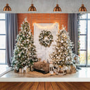 Winter Christmas Tree Photography Backdrop Snowman Giftbox Family Xmas Eve Party Decor Fireplace New Year Background Props