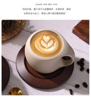 Ceramic coffee cup and saucer set retro latte American coffee cup wooden coasters tea cups spoon flower cups.