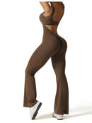 Women's Fitness Flared Bodysuit Sexy Backless Fitness Tight Waistband Hipless Yoga Bodysuit V Back Waistband Hip Lift