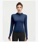 Outdoor Sports Jacket Running Fitness Long Sleeved Women Slim Yoga Clothes Quick Dry Zipper Cardigan Stand Up Collar Skinny Coat