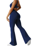 Women's Fitness Flared Bodysuit Sexy Backless Fitness Tight Waistband Hipless Yoga Bodysuit V Back Waistband Hip Lift