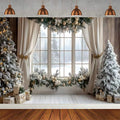 Winter Christmas Tree Photography Backdrop Snowman Giftbox Family Xmas Eve Party Decor Fireplace New Year Background Props