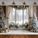 Winter Christmas Tree Photography Backdrop Snowman Giftbox Family Xmas Eve Party Decor Fireplace New Year Background Props