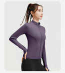 Outdoor Sports Jacket Running Fitness Long Sleeved Women Slim Yoga Clothes Quick Dry Zipper Cardigan Stand Up Collar Skinny Coat