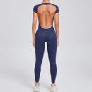 Women's One-piece Yoga Jumpsuit Short Sleeve Open Back Slim Fit Sports Outfit Tights Quick-drying Hip Lift Gym Fitness Clothes