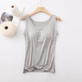 Women's Vest Tops with Bra U-Neck Vest with Padded Bra Slim Fit Tank Tops Sexy Shirts Feminino Casual Slimming Vest Tops