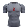 Camiseta Masculina de Compressão Estampada – Manga Curta, Secagem Rápida, Performance Atlética e Proteção Rash Guard para Treinos
