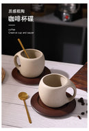 Ceramic coffee cup and saucer set retro latte American coffee cup wooden coasters tea cups spoon flower cups.