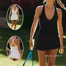 2025 Women Sports Yoga Tennis Dresses Sleeveless V-Neck Workout Dress Outdoor Running Tennis Skirts with Inner Short