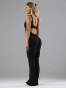 Women's Fitness Flared Bodysuit Sexy Backless Fitness Tight Waistband Hipless Yoga Bodysuit V Back Waistband Hip Lift