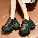 Women Shoes Trend White Black Chunky Sneakers Autumn Winter Thick Bottom Dad Shoes High Quality PU Leather Platform Sneakers New