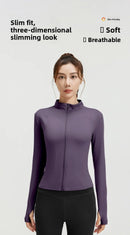 Outdoor Sports Jacket Running Fitness Long Sleeved Women Slim Yoga Clothes Quick Dry Zipper Cardigan Stand Up Collar Skinny Coat