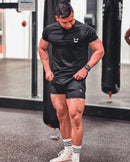 Men Muscle T Shirt Cotton Elasticity Causal Gym Fitness Shirts Short Sleeve Curved Hem Slim Fit Tee Shirt