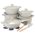 DONNOR 15pcs/6pcs Cookware Set Wave Style Granite Non-stick Frying Pan Soup Pot with Lid Composite Bottom Induction Cooker Safe