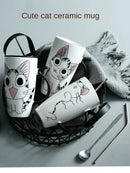 600ml Cute Cat Ceramics Coffee Mug with Lid Large Capacity Animal Mugs Creative Drinkware Coffee Tea Cups Novelty Gifts Milk Cup